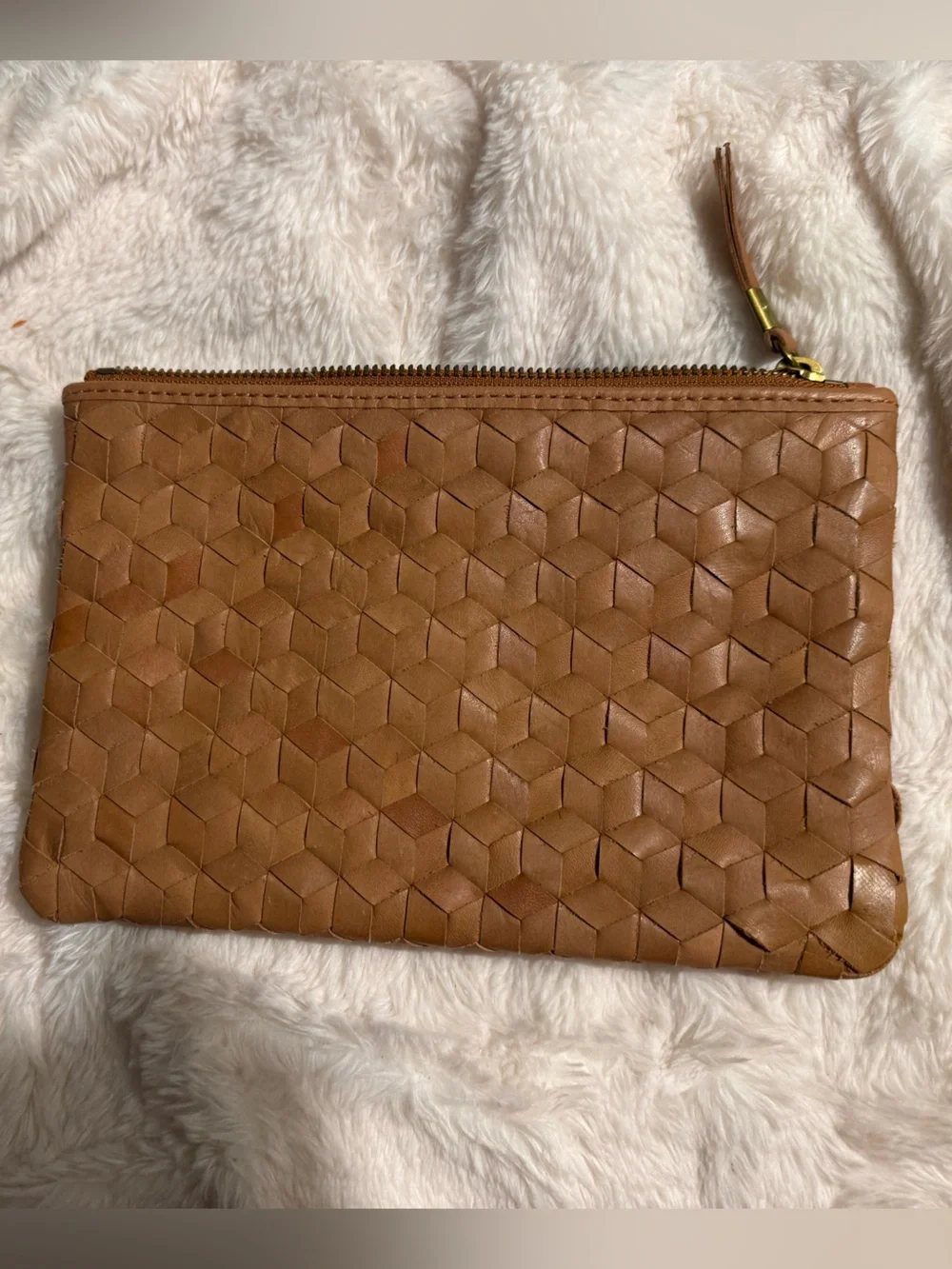 Madewell Tan Woven Leather Zip Pouch